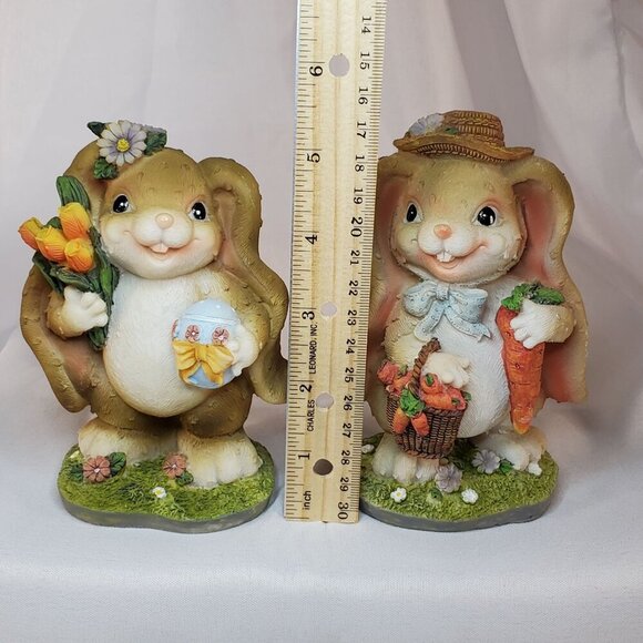 Easter Bunny Couple Resin Figurine Set Spring Decoration 5.5" Tall Resin - Picture 11 of 11